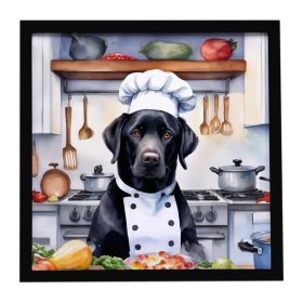 Black Labrador Retriever The Chef Framed Metal Print Bathroom, Kitchen, Office, Home Decor Wall Art Ready to Hang, Square, 8X8