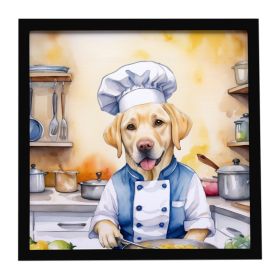 Yellow Labrador Retriever The Chef Framed Metal Print Bathroom, Kitchen, Office, Home Decor Wall Art Ready to Hang, Square, 8X8