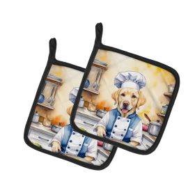 Yellow Labrador Retriever The Chef Pair of Pot Holders Kitchen Heat Resistant Pot Holders Sets Oven Hot Pads for Cooking Baking BBQ, 7 1/2 x 7 1/2