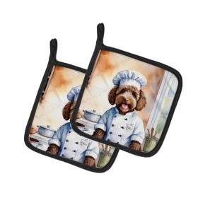 Labradoodle The Chef Pair of Pot Holders Kitchen Heat Resistant Pot Holders Sets Oven Hot Pads for Cooking Baking BBQ, 7 1/2 x 7 1/2