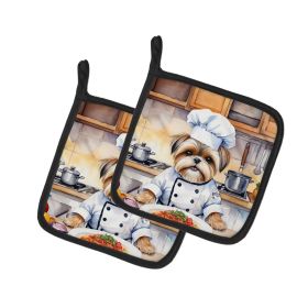 Lhasa Apso The Chef Pair of Pot Holders Kitchen Heat Resistant Pot Holders Sets Oven Hot Pads for Cooking Baking BBQ, 7 1/2 x 7 1/2