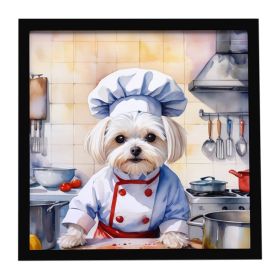 Maltese The Chef Framed Metal Print Bathroom, Kitchen, Office, Home Decor Wall Art Ready to Hang, Square, 8X8