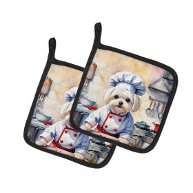 Maltese The Chef Pair of Pot Holders Kitchen Heat Resistant Pot Holders Sets Oven Hot Pads for Cooking Baking BBQ, 7 1/2 x 7 1/2