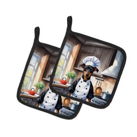 Manchester Terrier The Chef Pair of Pot Holders Kitchen Heat Resistant Pot Holders Sets Oven Hot Pads for Cooking Baking BBQ, 7 1/2 x 7 1/2