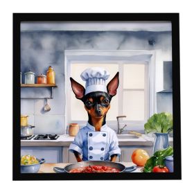 Miniature Pinscher The Chef Framed Metal Print Bathroom, Kitchen, Office, Home Decor Wall Art Ready to Hang, Square, 8X8