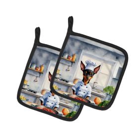 Miniature Pinscher The Chef Pair of Pot Holders Kitchen Heat Resistant Pot Holders Sets Oven Hot Pads for Cooking Baking BBQ, 7 1/2 x 7 1/2