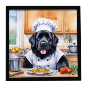 Newfoundland The Chef Framed Metal Print Bathroom, Kitchen, Office, Home Decor Wall Art Ready to Hang, Square, 8X8