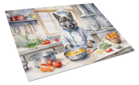 Norwegian Elkhound The Chef Glass Cutting Board Decorative Tempered Glass Kitchen Cutting and Serving Board Large Size Chopping Board