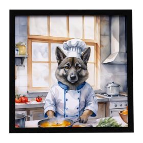 Norwegian Elkhound The Chef Framed Metal Print Bathroom, Kitchen, Office, Home Decor Wall Art Ready to Hang, Square, 8X8