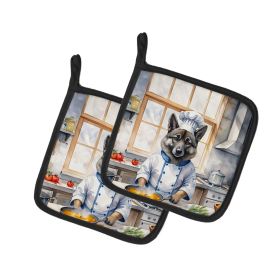 Norwegian Elkhound The Chef Pair of Pot Holders Kitchen Heat Resistant Pot Holders Sets Oven Hot Pads for Cooking Baking BBQ, 7 1/2 x 7 1/2