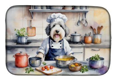 Old English Sheepdog The Chef Dish Drying Mat Absorbent Dish Drying Mat Pad for Kitchen Counter Dish Drainer Mat for Countertop, 14 x 21, Multicolor