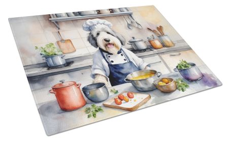 Old English Sheepdog The Chef Glass Cutting Board Decorative Tempered Glass Kitchen Cutting and Serving Board Large Size Chopping Board