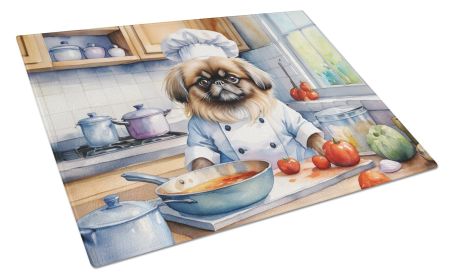 Pekingese The Chef Glass Cutting Board Decorative Tempered Glass Kitchen Cutting and Serving Board Large Size Chopping Board