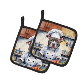 Pit Bull Terrier The Chef Pair of Pot Holders Kitchen Heat Resistant Pot Holders Sets Oven Hot Pads for Cooking Baking BBQ, 7 1/2 x 7 1/2