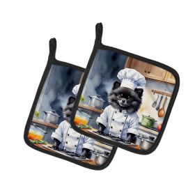 Pomeranian The Chef Pair of Pot Holders Kitchen Heat Resistant Pot Holders Sets Oven Hot Pads for Cooking Baking BBQ, 7 1/2 x 7 1/2