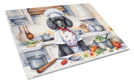 Black Poodle The Chef Glass Cutting Board Decorative Tempered Glass Kitchen Cutting and Serving Board Large Size Chopping Board