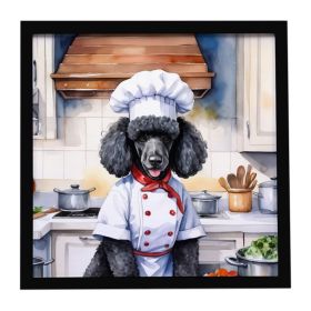 Black Poodle The Chef Framed Metal Print Bathroom, Kitchen, Office, Home Decor Wall Art Ready to Hang, Square, 8X8