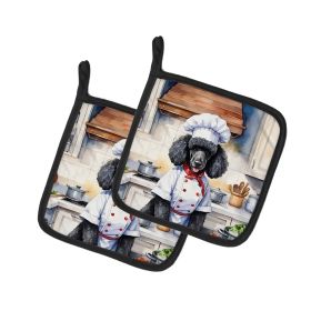 Black Poodle The Chef Pair of Pot Holders Kitchen Heat Resistant Pot Holders Sets Oven Hot Pads for Cooking Baking BBQ, 7 1/2 x 7 1/2