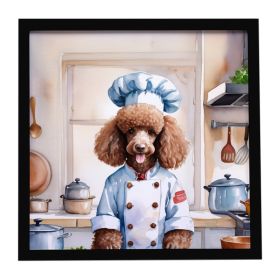 Chocolate Poodle The Chef Framed Metal Print Bathroom, Kitchen, Office, Home Decor Wall Art Ready to Hang, Square, 8X8