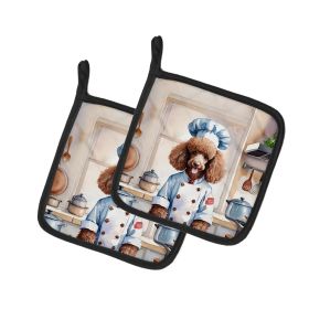 Chocolate Poodle The Chef Pair of Pot Holders Kitchen Heat Resistant Pot Holders Sets Oven Hot Pads for Cooking Baking BBQ, 7 1/2 x 7 1/2