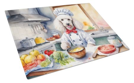 White Poodle The Chef Glass Cutting Board Decorative Tempered Glass Kitchen Cutting and Serving Board Large Size Chopping Board