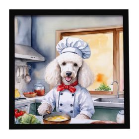White Poodle The Chef Framed Metal Print Bathroom, Kitchen, Office, Home Decor Wall Art Ready to Hang, Square, 8X8