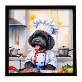 Portuguese Water Dog The Chef Framed Metal Print Bathroom, Kitchen, Office, Home Decor Wall Art Ready to Hang, Square, 8X8