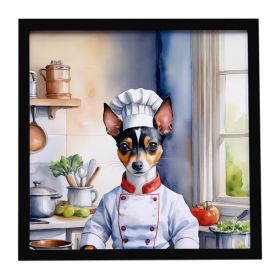 Rat Terrier The Chef Framed Metal Print Bathroom, Kitchen, Office, Home Decor Wall Art Ready to Hang, Square, 8X8