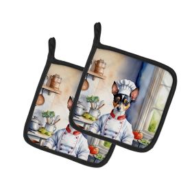 Rat Terrier The Chef Pair of Pot Holders Kitchen Heat Resistant Pot Holders Sets Oven Hot Pads for Cooking Baking BBQ, 7 1/2 x 7 1/2
