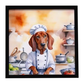 Redbone Coonhound The Chef Framed Metal Print Bathroom, Kitchen, Office, Home Decor Wall Art Ready to Hang, Square, 8X8
