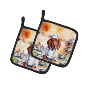 Redbone Coonhound The Chef Pair of Pot Holders Kitchen Heat Resistant Pot Holders Sets Oven Hot Pads for Cooking Baking BBQ, 7 1/2 x 7 1/2