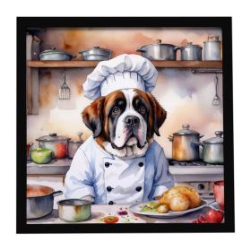 Saint Bernard The Chef Framed Metal Print Bathroom, Kitchen, Office, Home Decor Wall Art Ready to Hang, Square, 8X8