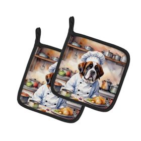 Saint Bernard The Chef Pair of Pot Holders Kitchen Heat Resistant Pot Holders Sets Oven Hot Pads for Cooking Baking BBQ, 7 1/2 x 7 1/2