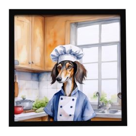 Saluki The Chef Framed Metal Print Bathroom, Kitchen, Office, Home Decor Wall Art Ready to Hang, Square, 8X8