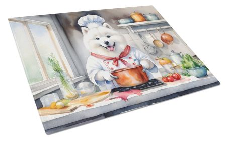 Samoyed The Chef Glass Cutting Board Decorative Tempered Glass Kitchen Cutting and Serving Board Large Size Chopping Board
