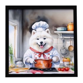 Samoyed The Chef Framed Metal Print Bathroom, Kitchen, Office, Home Decor Wall Art Ready to Hang, Square, 8X8