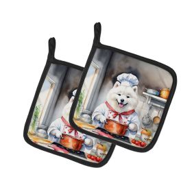 Samoyed The Chef Pair of Pot Holders Kitchen Heat Resistant Pot Holders Sets Oven Hot Pads for Cooking Baking BBQ, 7 1/2 x 7 1/2