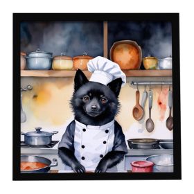 Schipperke The Chef Framed Metal Print Bathroom, Kitchen, Office, Home Decor Wall Art Ready to Hang, Square, 8X8