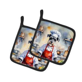 Schnauzer The Chef Pair of Pot Holders Kitchen Heat Resistant Pot Holders Sets Oven Hot Pads for Cooking Baking BBQ, 7 1/2 x 7 1/2