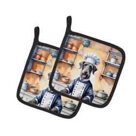 Scottish Deerhound The Chef Pair of Pot Holders Kitchen Heat Resistant Pot Holders Sets Oven Hot Pads for Cooking Baking BBQ, 7 1/2 x 7 1/2