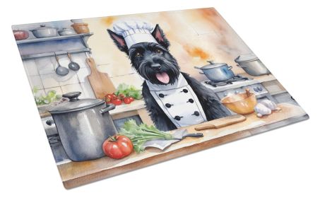 Scottish Terrier The Chef Glass Cutting Board Decorative Tempered Glass Kitchen Cutting and Serving Board Large Size Chopping Board