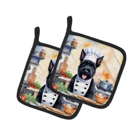 Scottish Terrier The Chef Pair of Pot Holders Kitchen Heat Resistant Pot Holders Sets Oven Hot Pads for Cooking Baking BBQ, 7 1/2 x 7 1/2