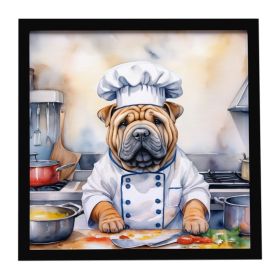 Shar Pei The Chef Framed Metal Print Bathroom, Kitchen, Office, Home Decor Wall Art Ready to Hang, Square, 8X8