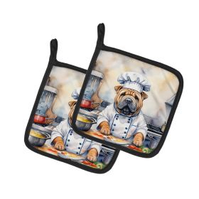 Shar Pei The Chef Pair of Pot Holders Kitchen Heat Resistant Pot Holders Sets Oven Hot Pads for Cooking Baking BBQ, 7 1/2 x 7 1/2