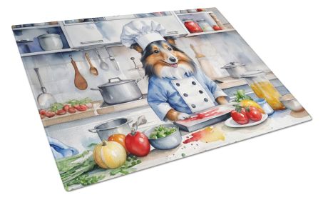 Sheltie The Chef Glass Cutting Board Decorative Tempered Glass Kitchen Cutting and Serving Board Large Size Chopping Board