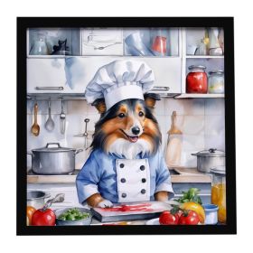 Sheltie The Chef Framed Metal Print Bathroom, Kitchen, Office, Home Decor Wall Art Ready to Hang, Square, 8X8