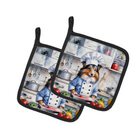 Sheltie The Chef Pair of Pot Holders Kitchen Heat Resistant Pot Holders Sets Oven Hot Pads for Cooking Baking BBQ, 7 1/2 x 7 1/2