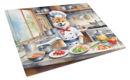 Shiba Inu The Chef Glass Cutting Board Decorative Tempered Glass Kitchen Cutting and Serving Board Large Size Chopping Board
