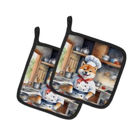 Shiba Inu The Chef Pair of Pot Holders Kitchen Heat Resistant Pot Holders Sets Oven Hot Pads for Cooking Baking BBQ, 7 1/2 x 7 1/2