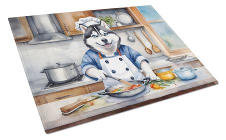 Siberian Husky The Chef Glass Cutting Board Decorative Tempered Glass Kitchen Cutting and Serving Board Large Size Chopping Board
